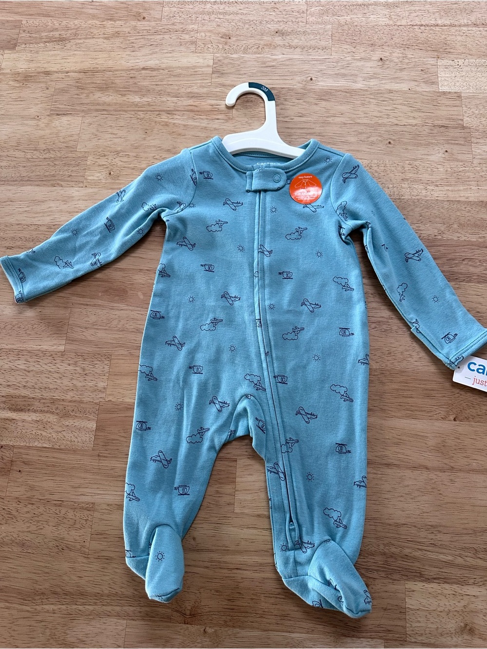 Carter's Blue Airplane Print Baby Footies - Sz 3m